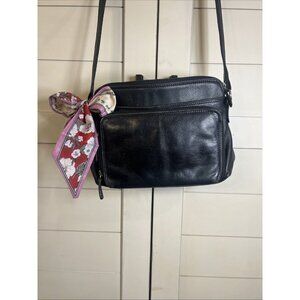 ILI New York Classic Genuine Leather Handbag Purse Crossbody Black Zip Pockets